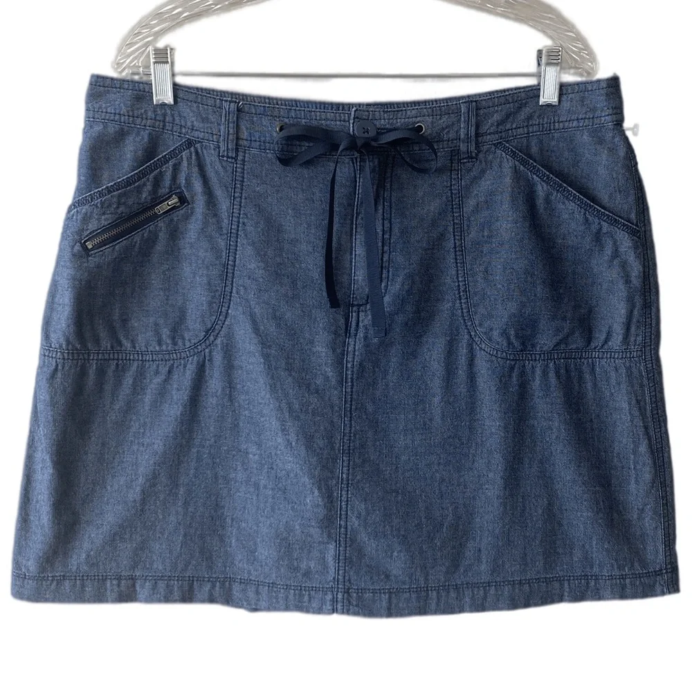 Chambray Skort Tie Waist Chambray Denim Style Shorts Skirt White Stag Size 14